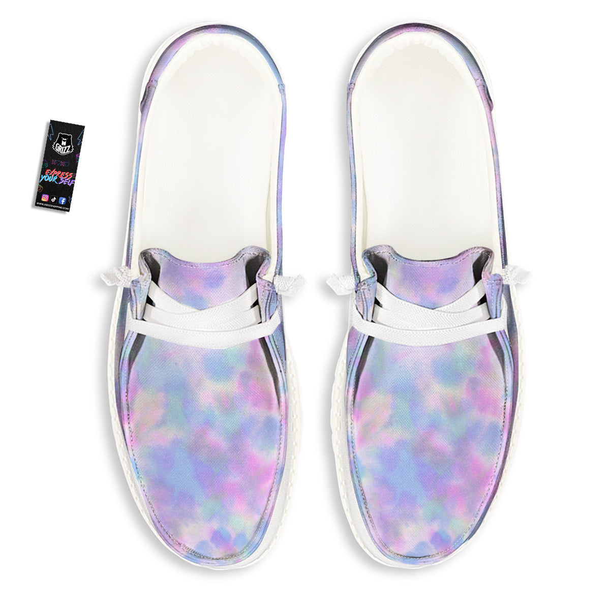Purple And Blue Tie Dye Shibori Print White Loafers-grizzshop