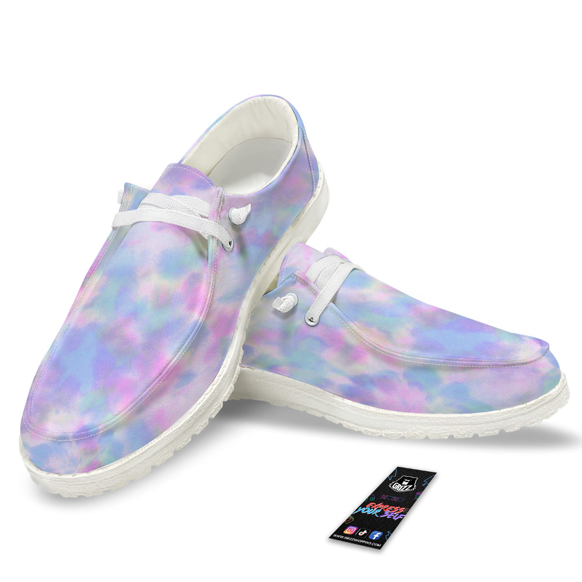 Purple And Blue Tie Dye Shibori Print White Loafers-grizzshop