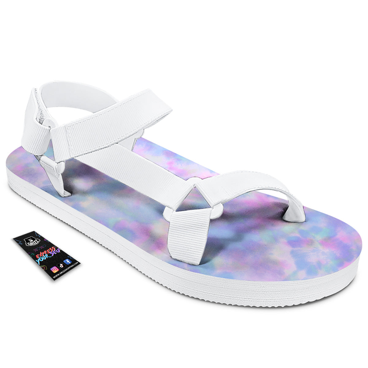 Purple And Blue Tie Dye Shibori Print White Open Toe Sandals-grizzshop
