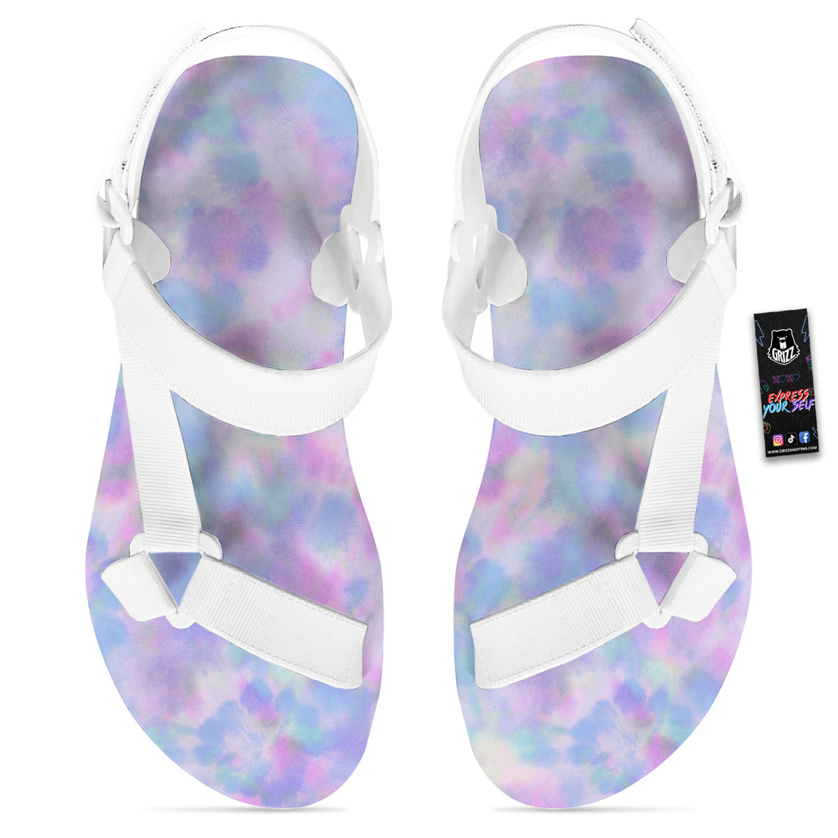 Purple And Blue Tie Dye Shibori Print White Open Toe Sandals-grizzshop