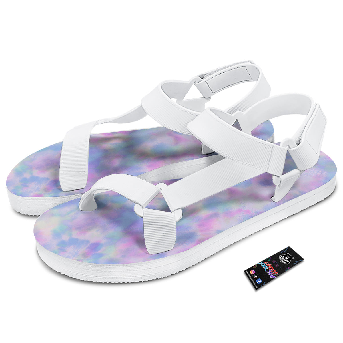 Purple And Blue Tie Dye Shibori Print White Open Toe Sandals-grizzshop