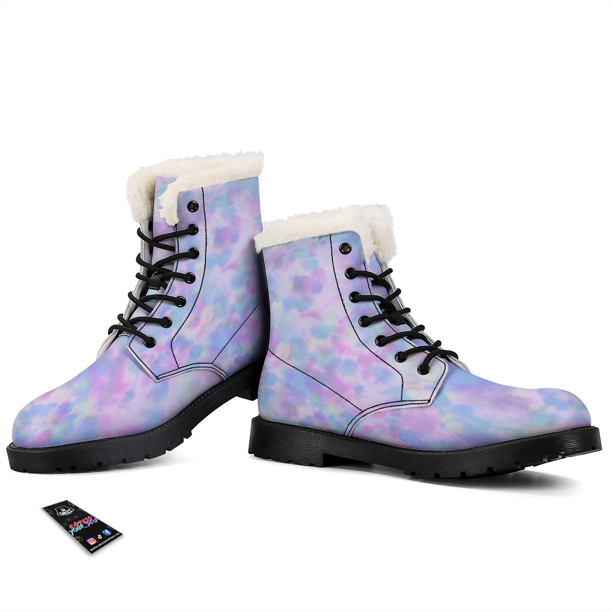 Purple And Blue Tie Dye Shibori Print Winter Boots-grizzshop