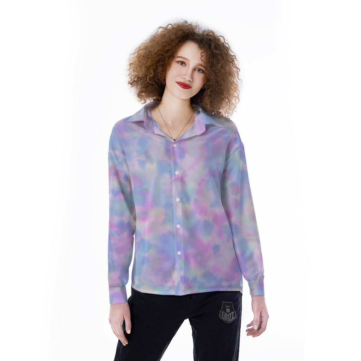 Purple And Blue Tie Dye Shibori Print Women's Long Sleeve Shirts-grizzshop