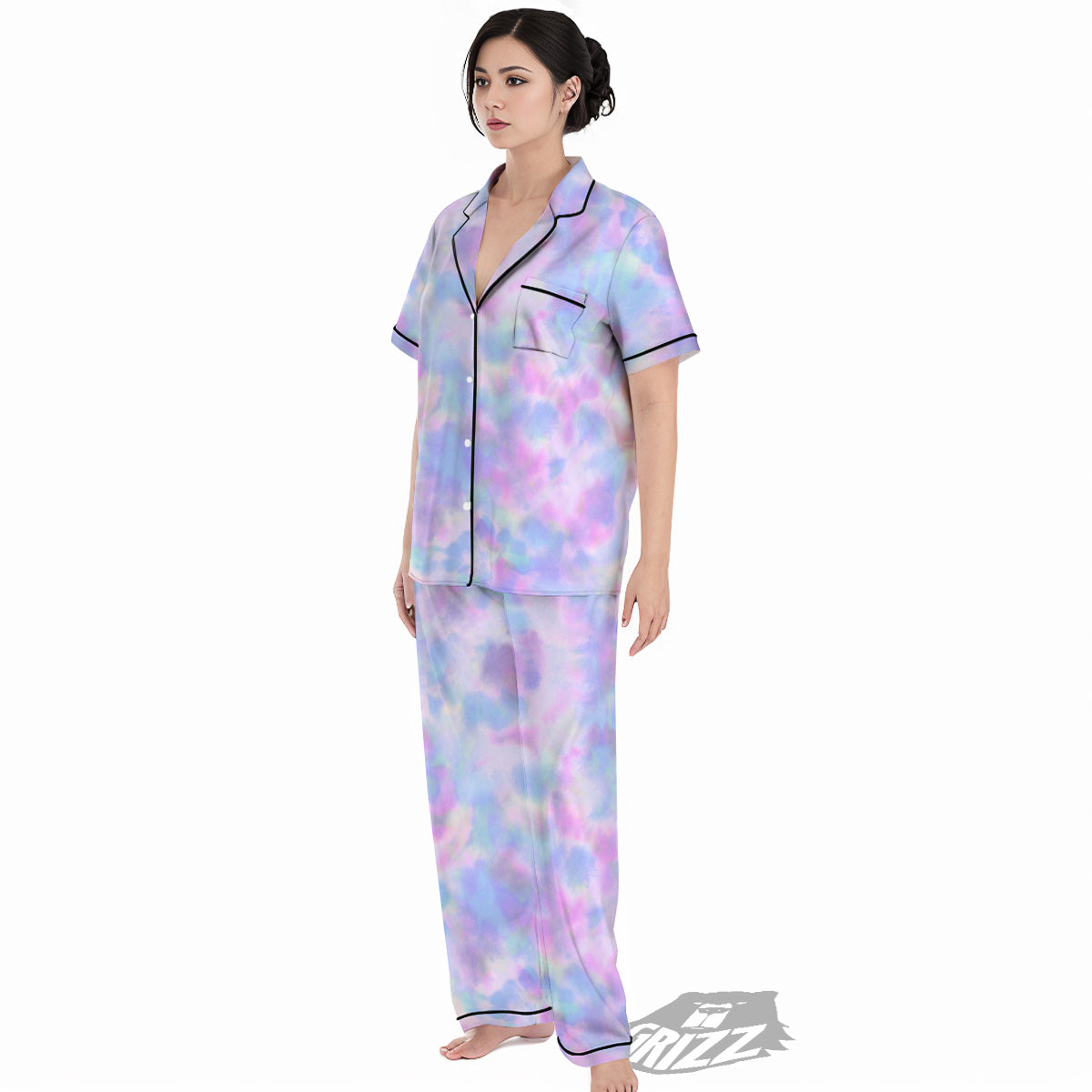 Purple And Blue Tie Dye Shibori Print Women's Pajamas Set-grizzshop