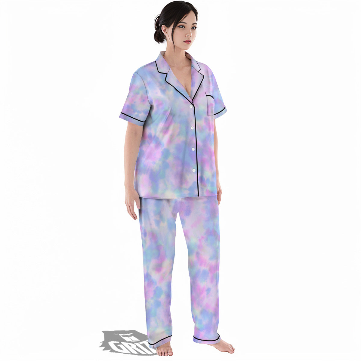 Purple And Blue Tie Dye Shibori Print Women's Pajamas Set-grizzshop
