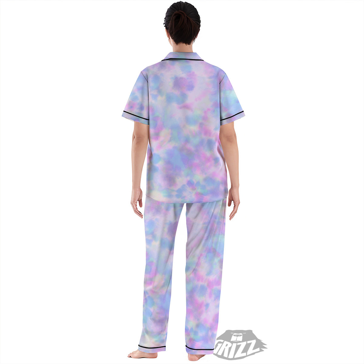 Purple And Blue Tie Dye Shibori Print Women's Pajamas Set-grizzshop