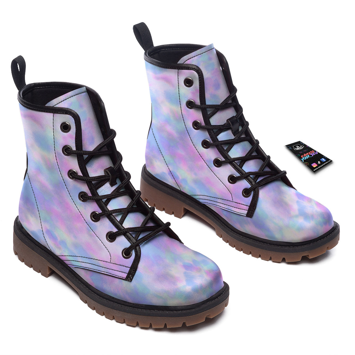Purple And Blue Tie Dye Shibori Print Work Boots-grizzshop