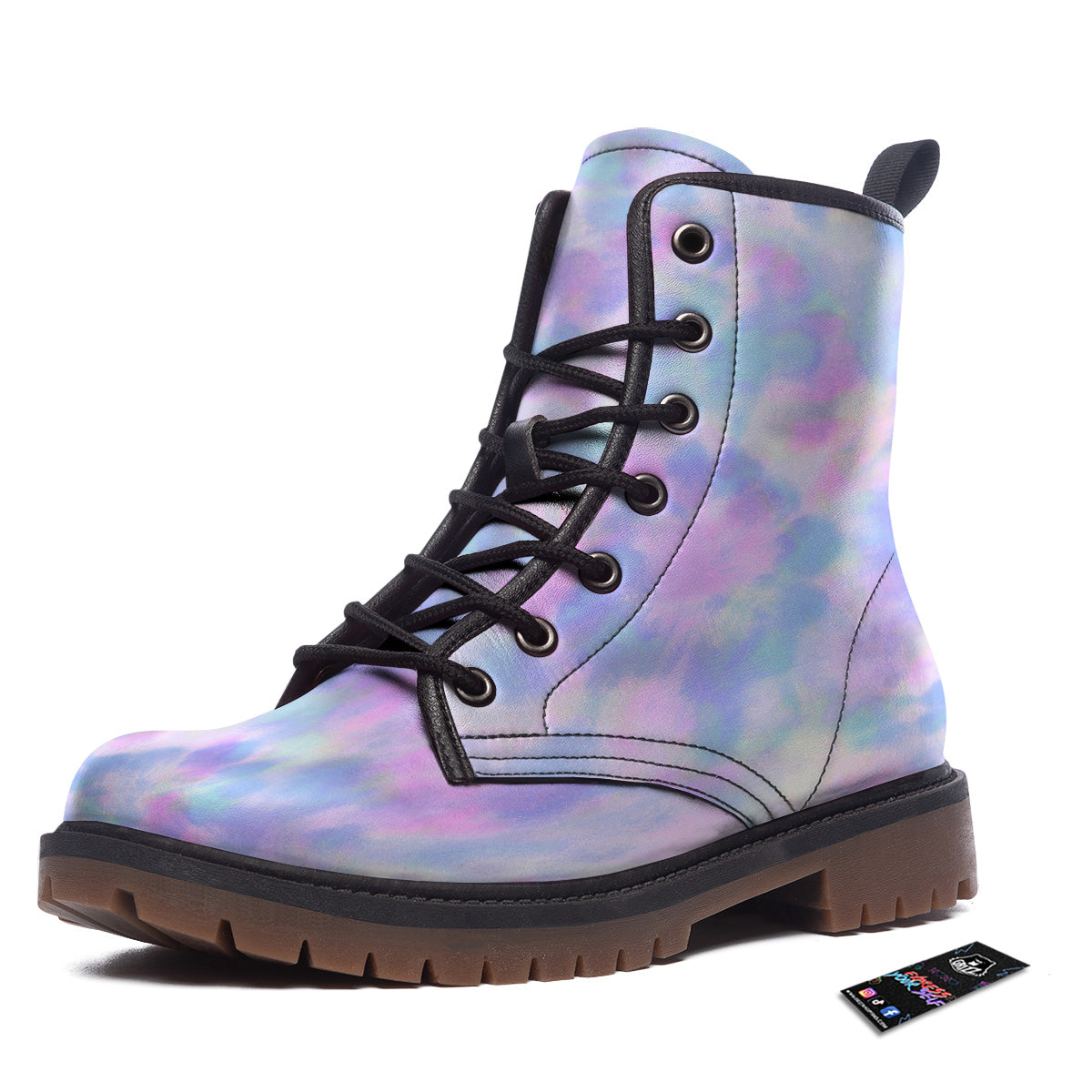 Purple And Blue Tie Dye Shibori Print Work Boots-grizzshop