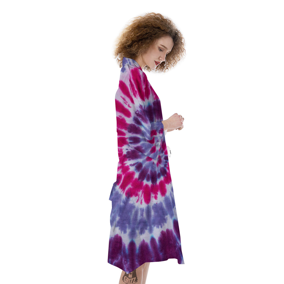 Purple And Blue Tie Dye Spiral Print Kimono-grizzshop