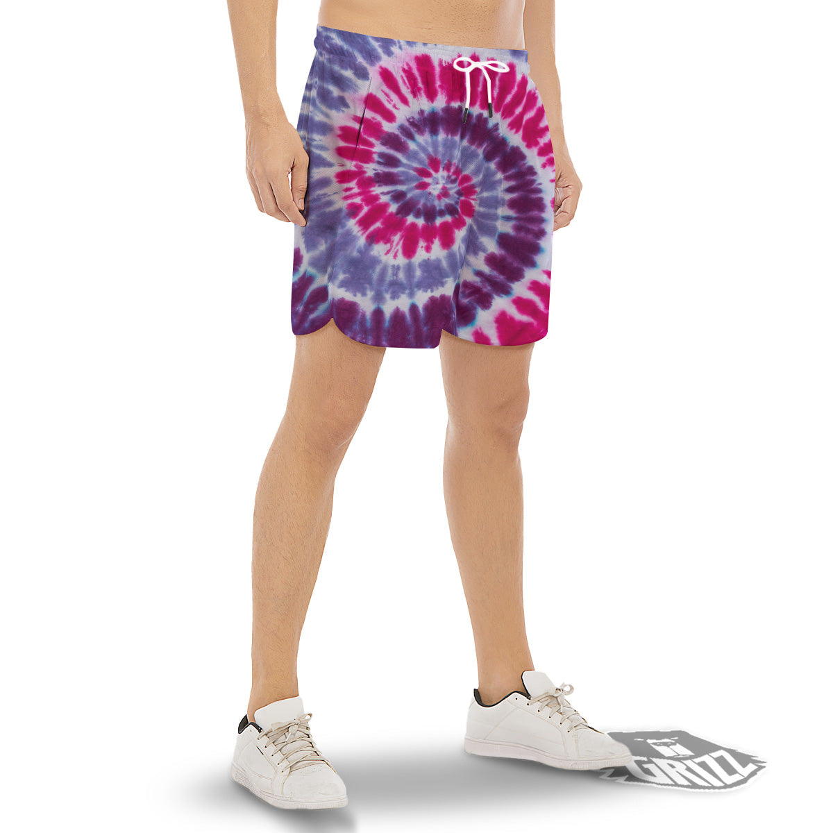 Purple And Blue Tie Dye Spiral Print Men's Gym Shorts-grizzshop