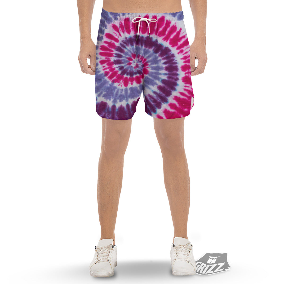 Purple And Blue Tie Dye Spiral Print Men's Gym Shorts-grizzshop