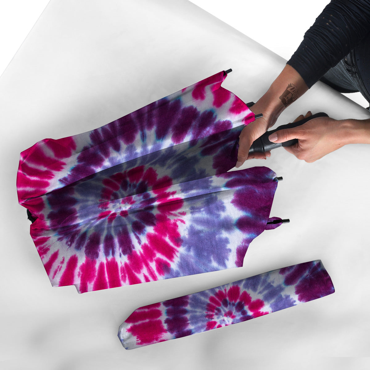 Purple And Blue Tie Dye Spiral Print Umbrella-grizzshop