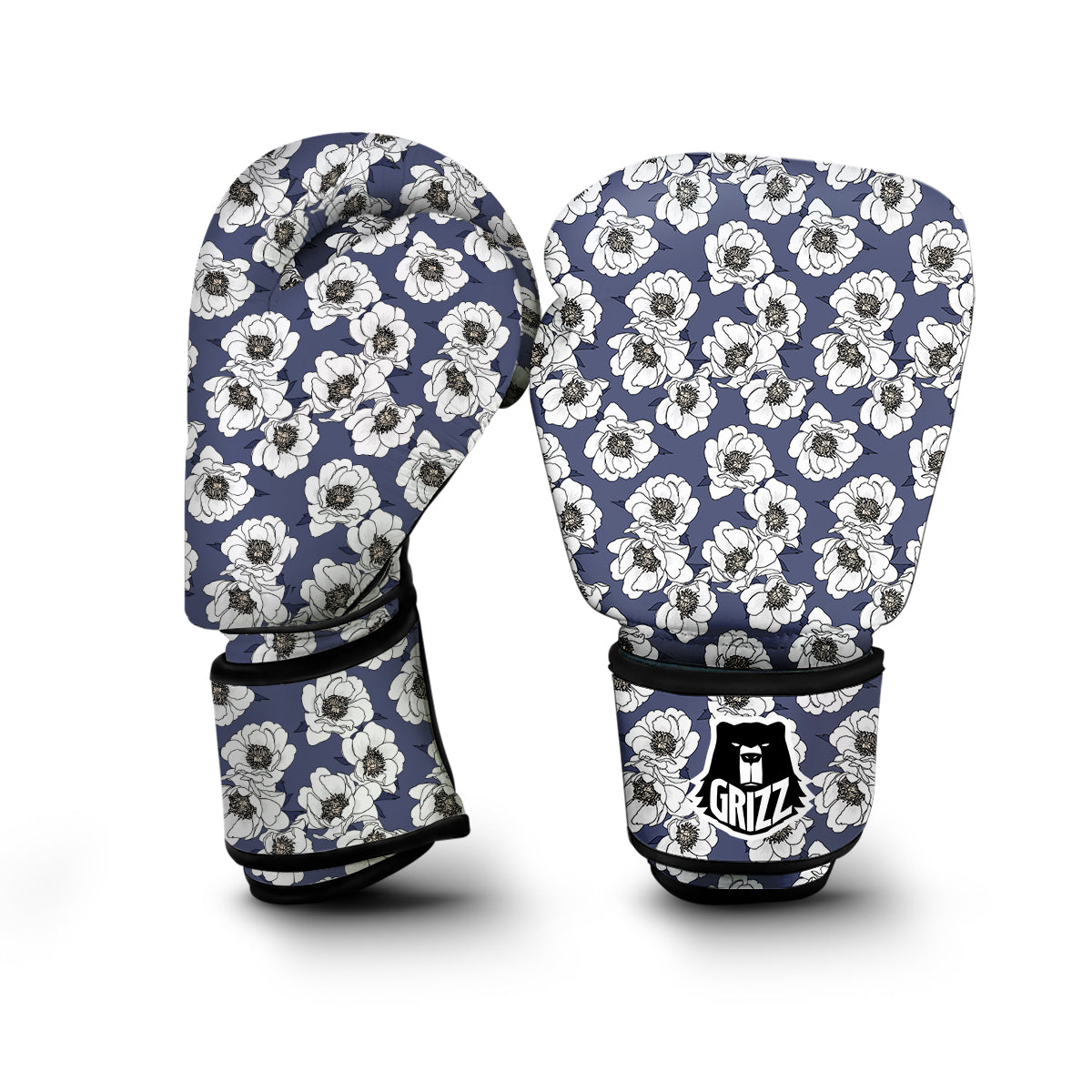 Purple And White Gardenia Print Pattern Boxing Gloves-grizzshop