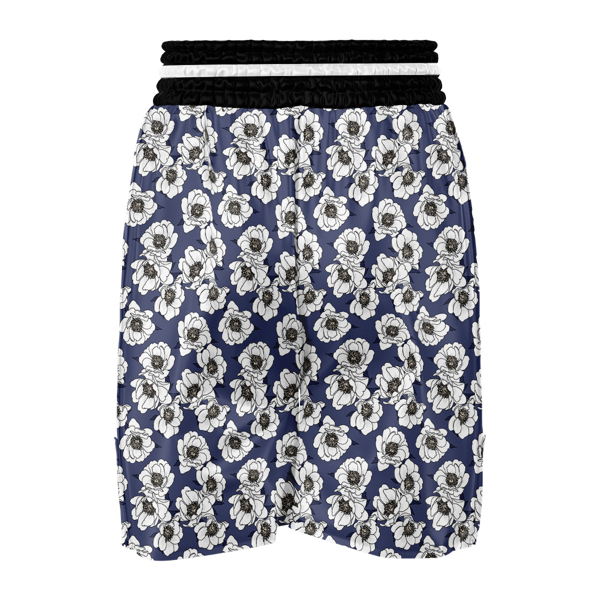 Purple And White Gardenia Print Pattern Boxing Shorts-grizzshop