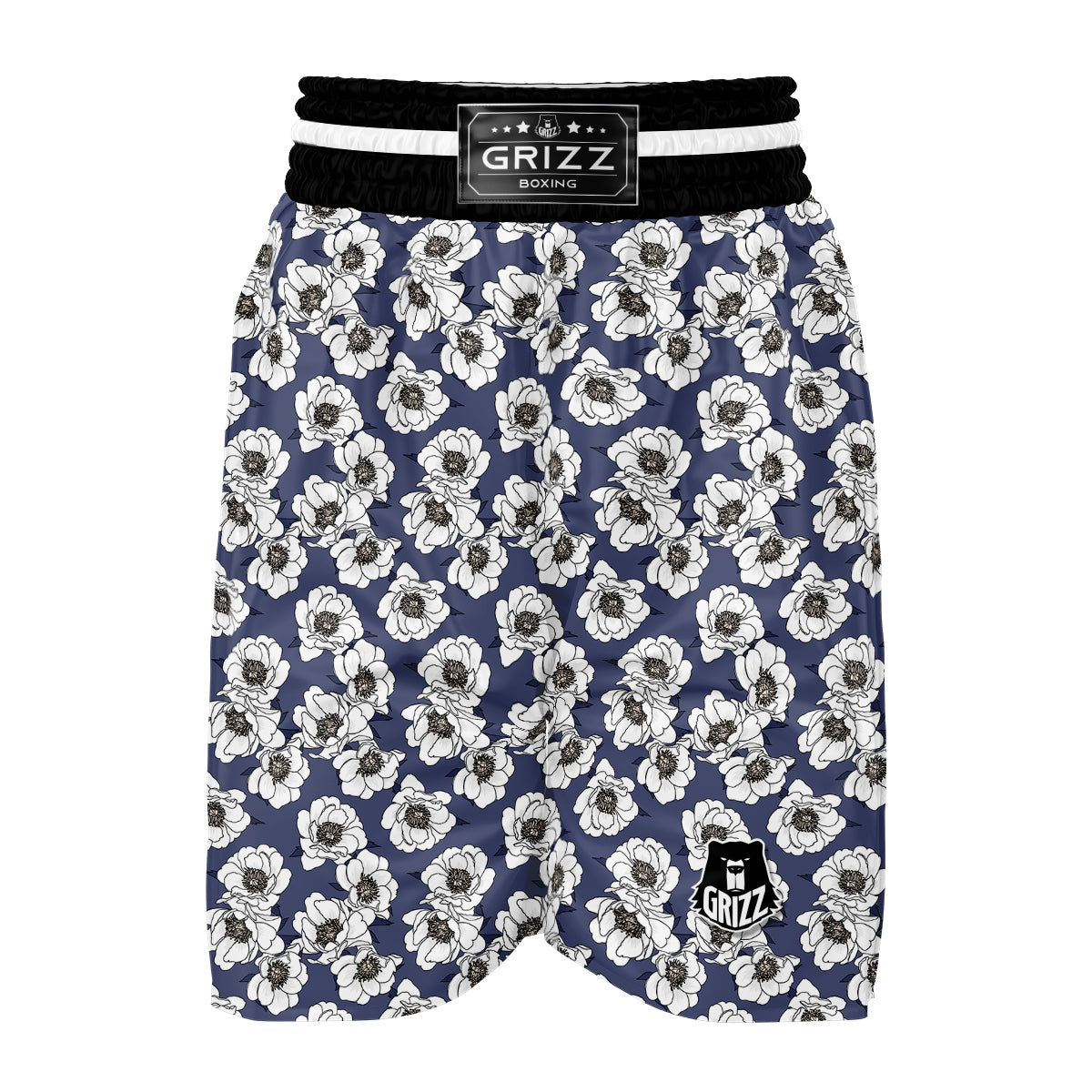Purple And White Gardenia Print Pattern Boxing Shorts-grizzshop