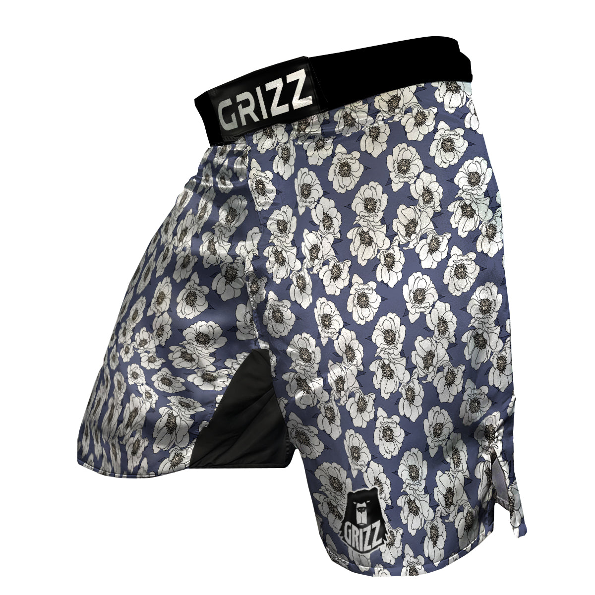 Purple And White Gardenia Print Pattern MMA Shorts-grizzshop