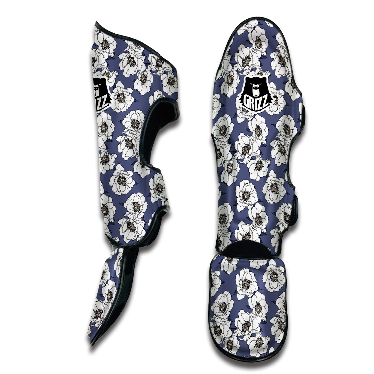 Purple And White Gardenia Print Pattern Muay Thai Shin Guards-grizzshop