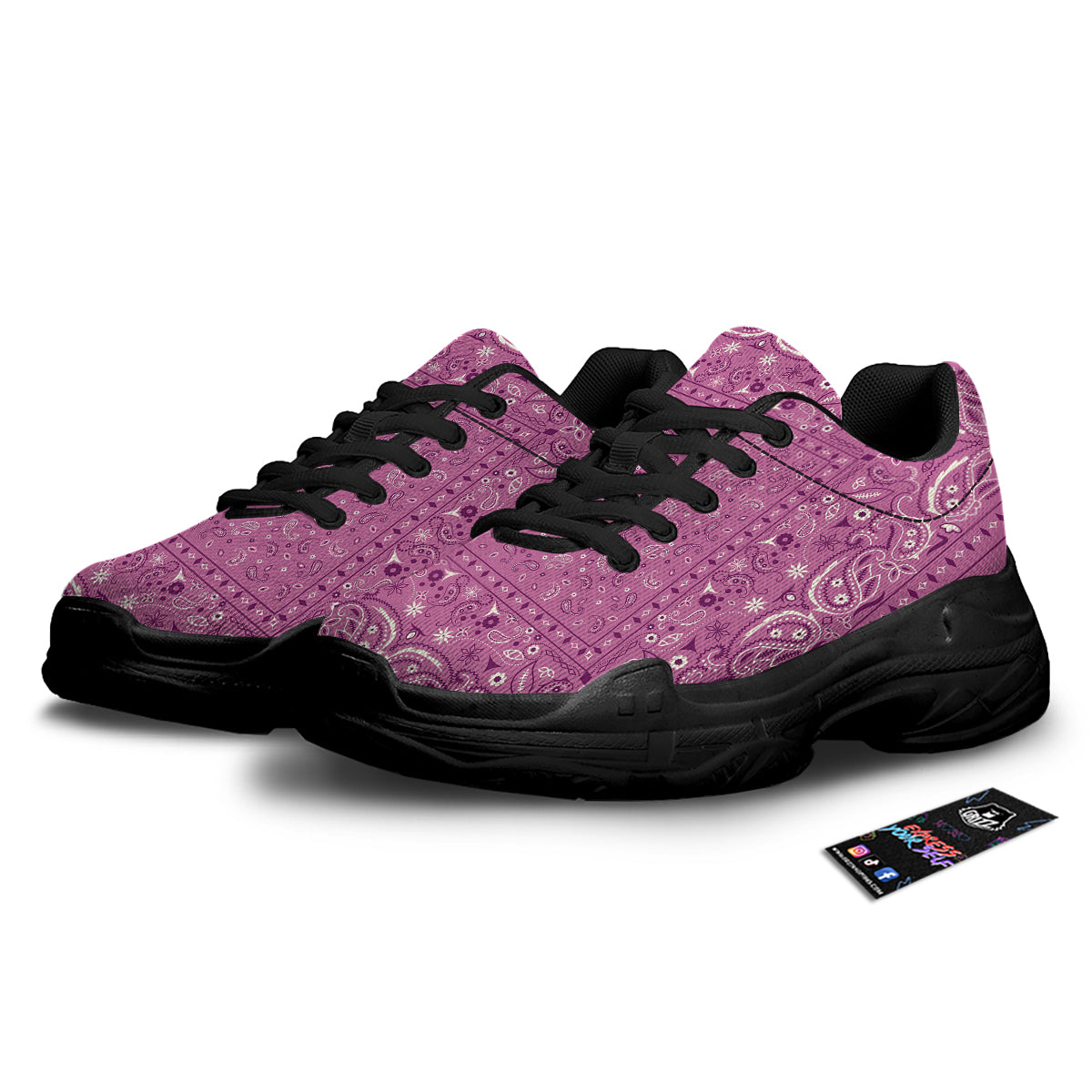 Purple Bandana Print Black Chunky Shoes-grizzshop