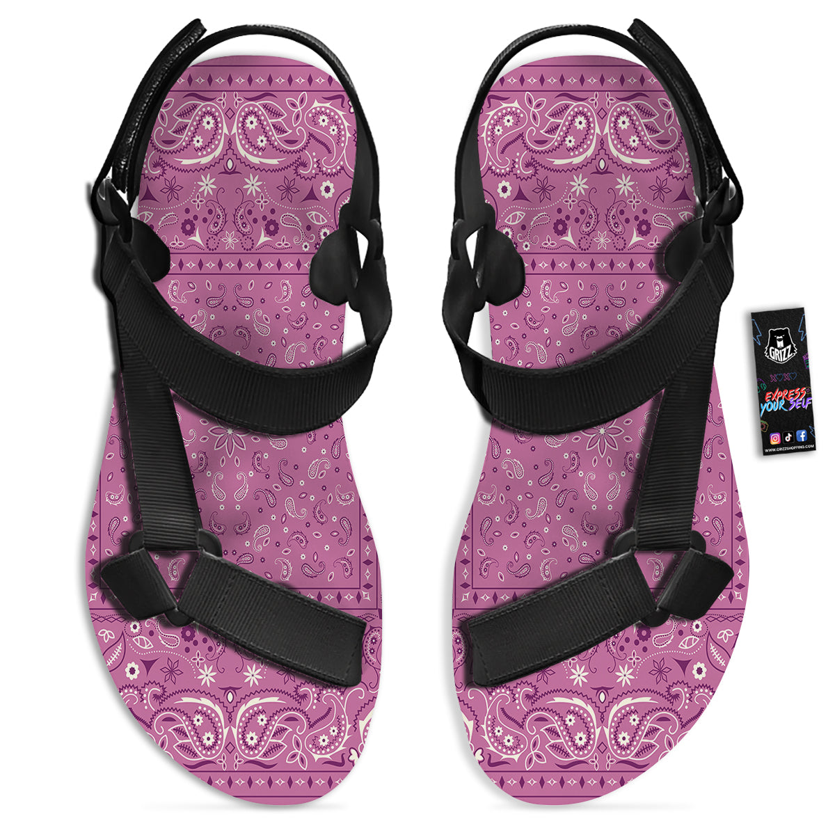 Purple Bandana Print Black Open Toe Sandals-grizzshop