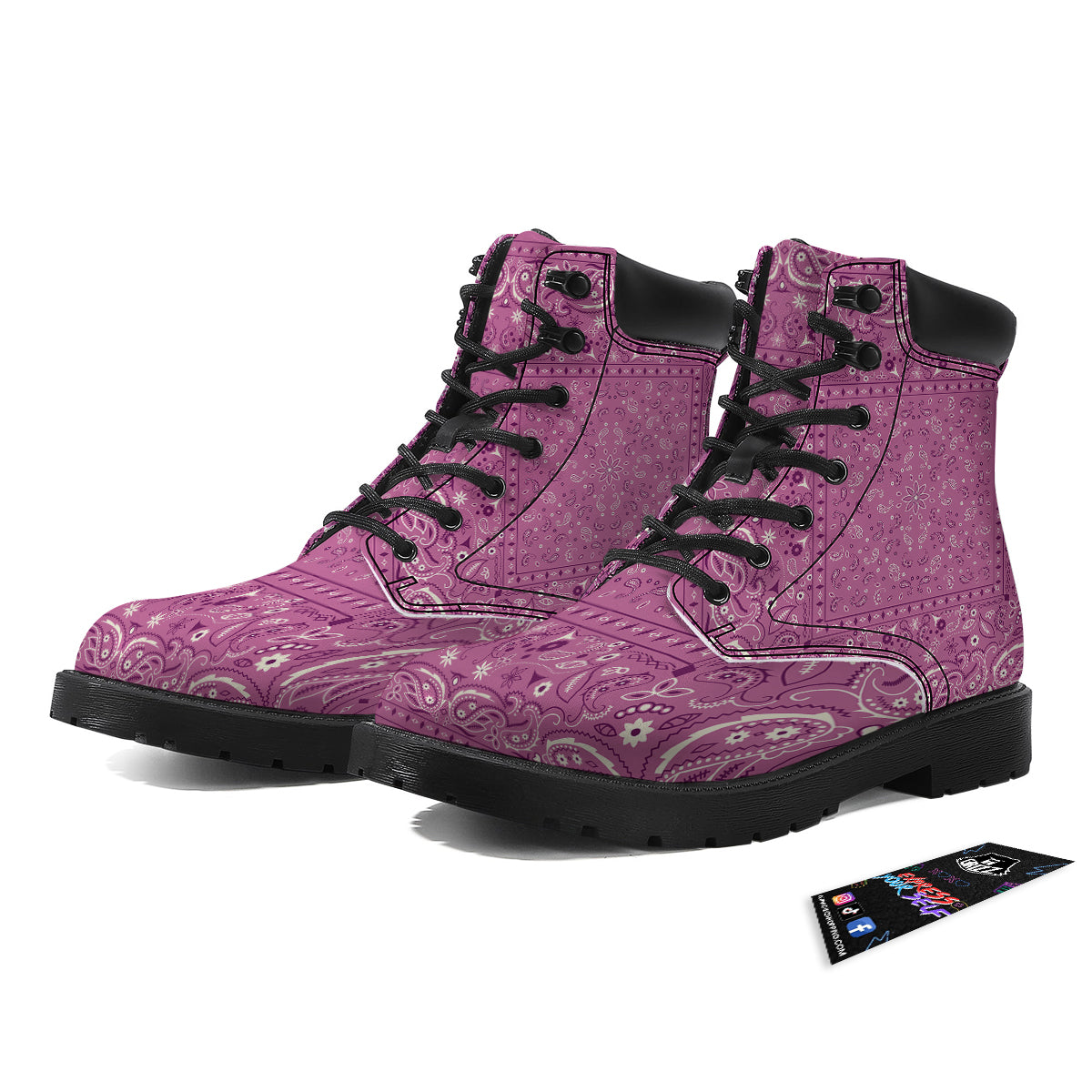 Purple Bandana Print Boots-grizzshop
