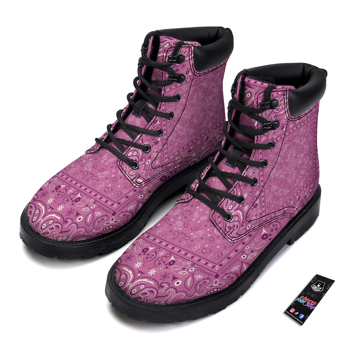 Purple Bandana Print Boots-grizzshop