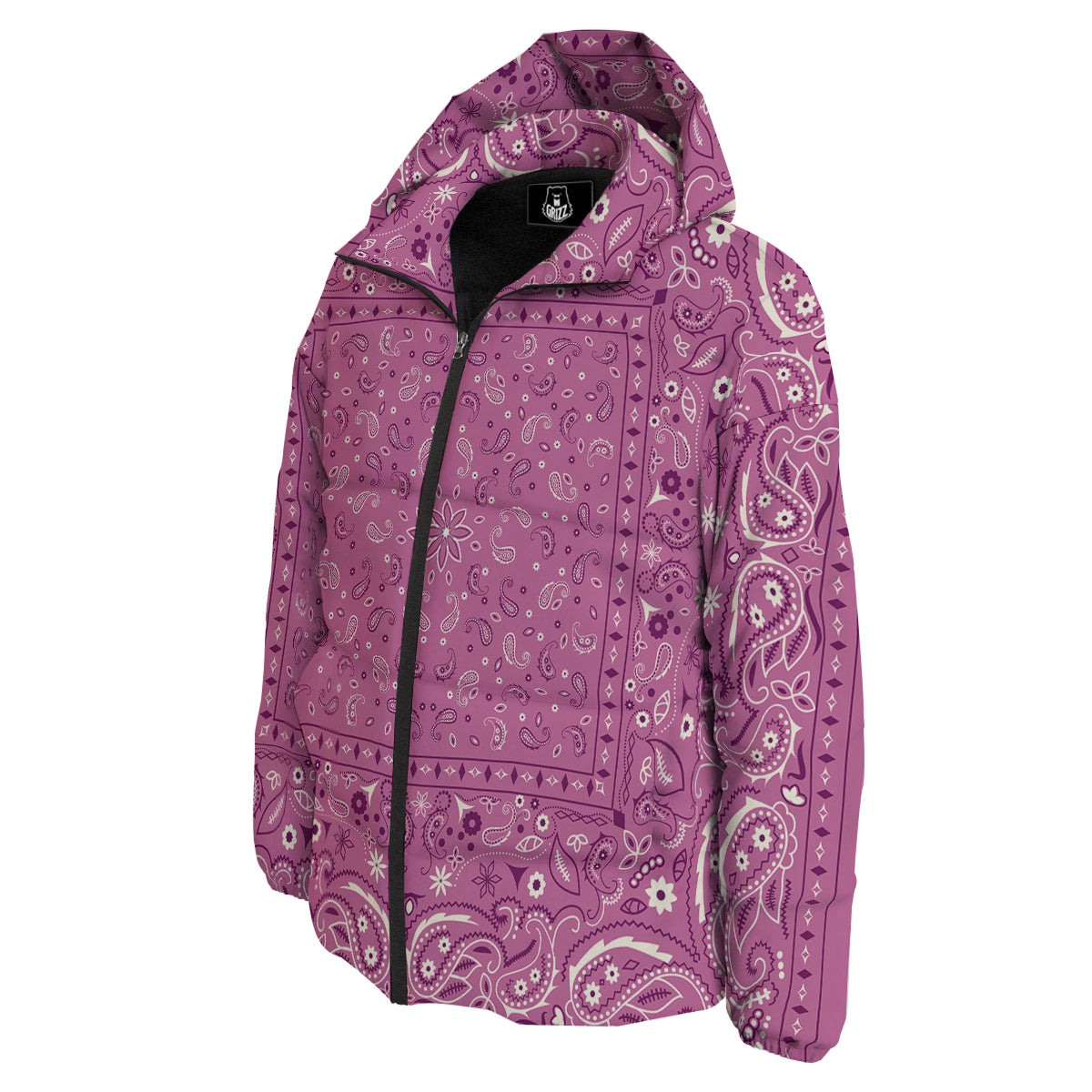 Purple Bandana Print Down Jacket-grizzshop