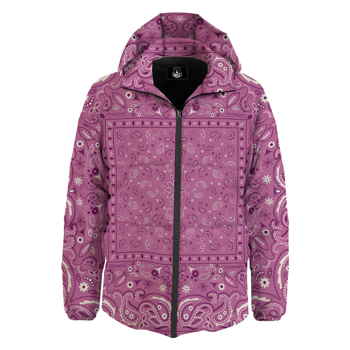 Purple Bandana Print Down Jacket-grizzshop