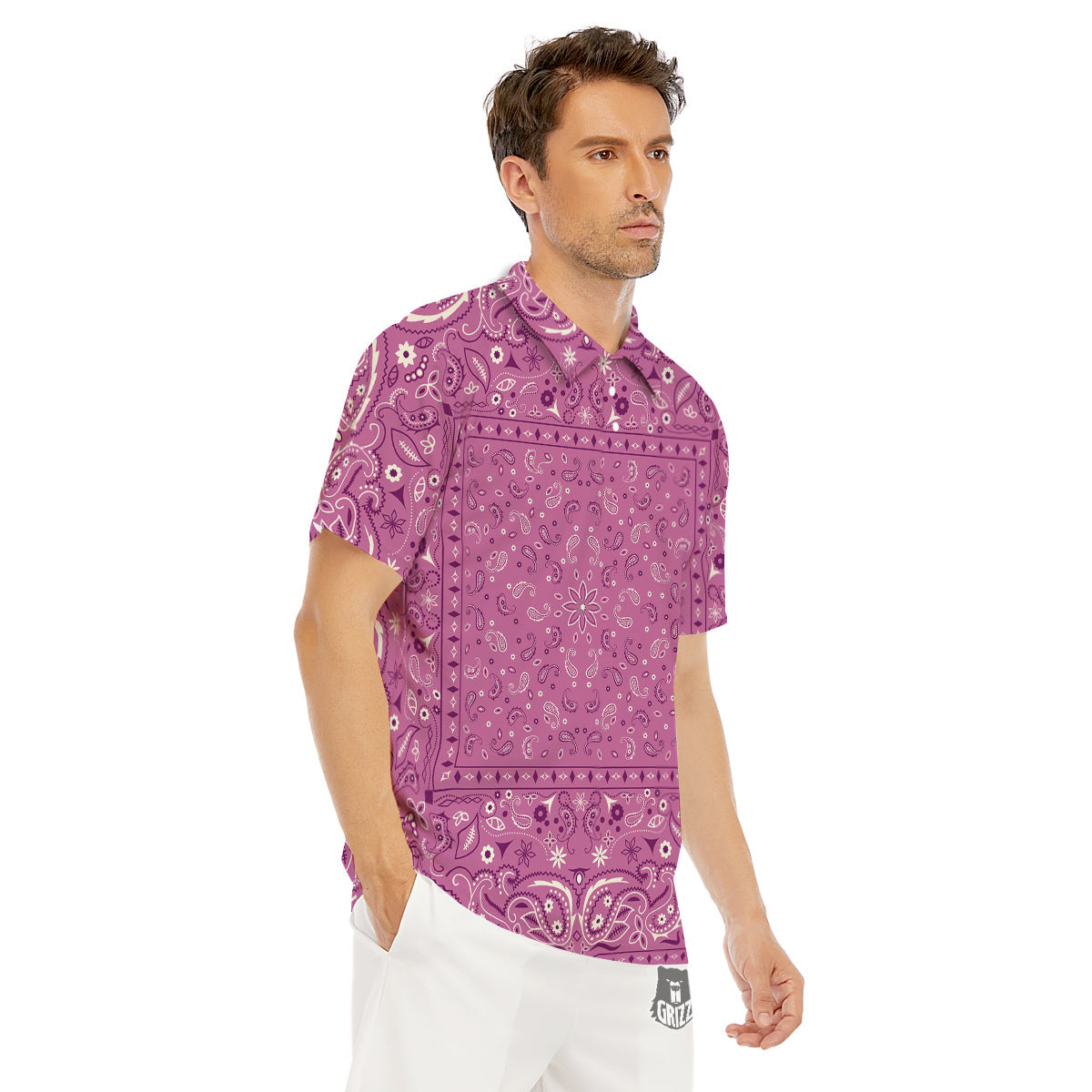 Purple Bandana Print Men's Golf Shirts-grizzshop