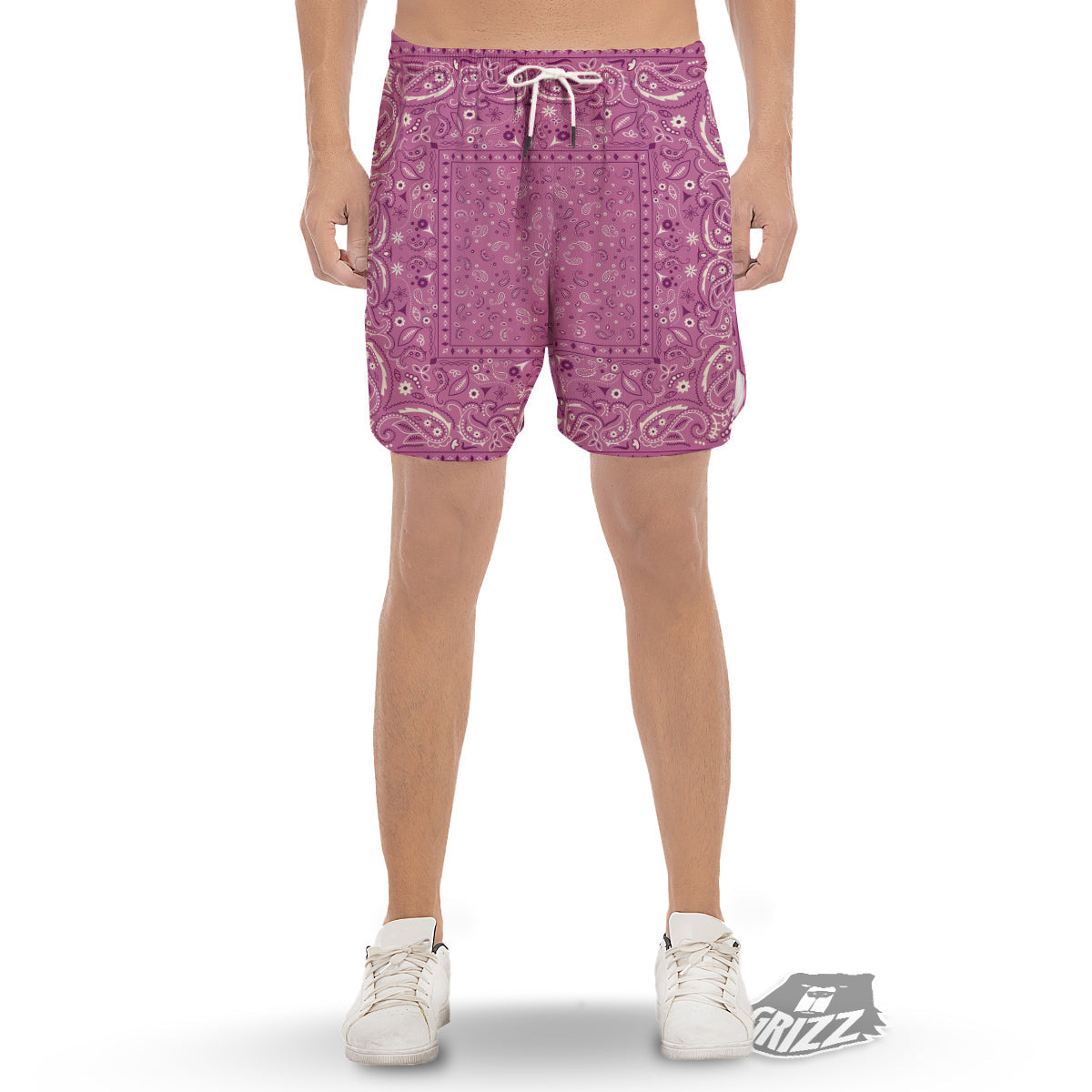 Purple Bandana Print Men's Gym Shorts-grizzshop
