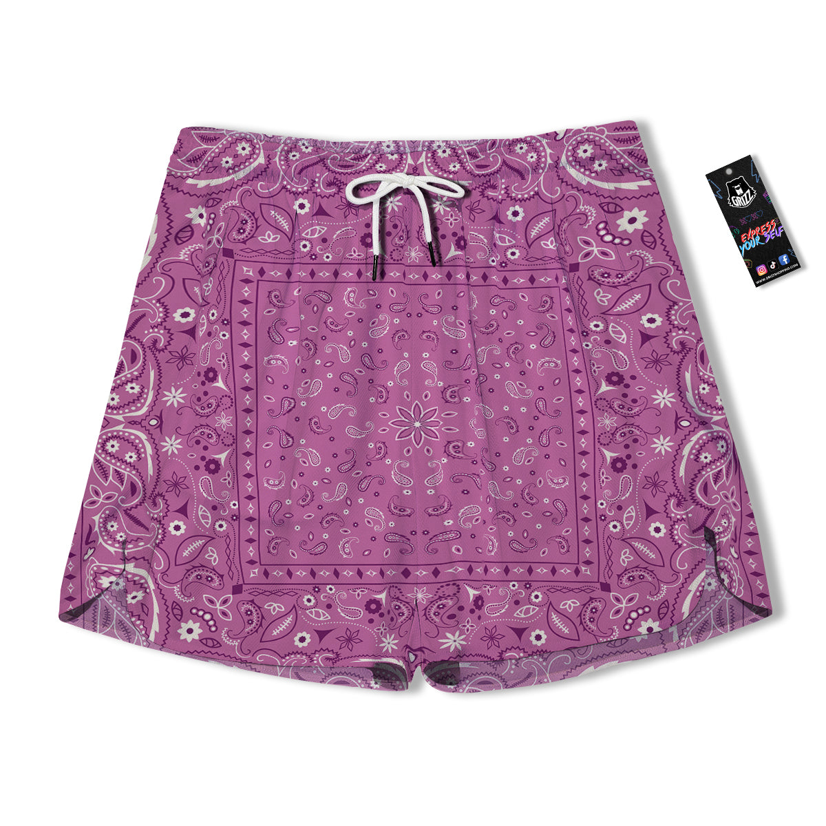 Purple Bandana Print Men's Running Shorts-grizzshop