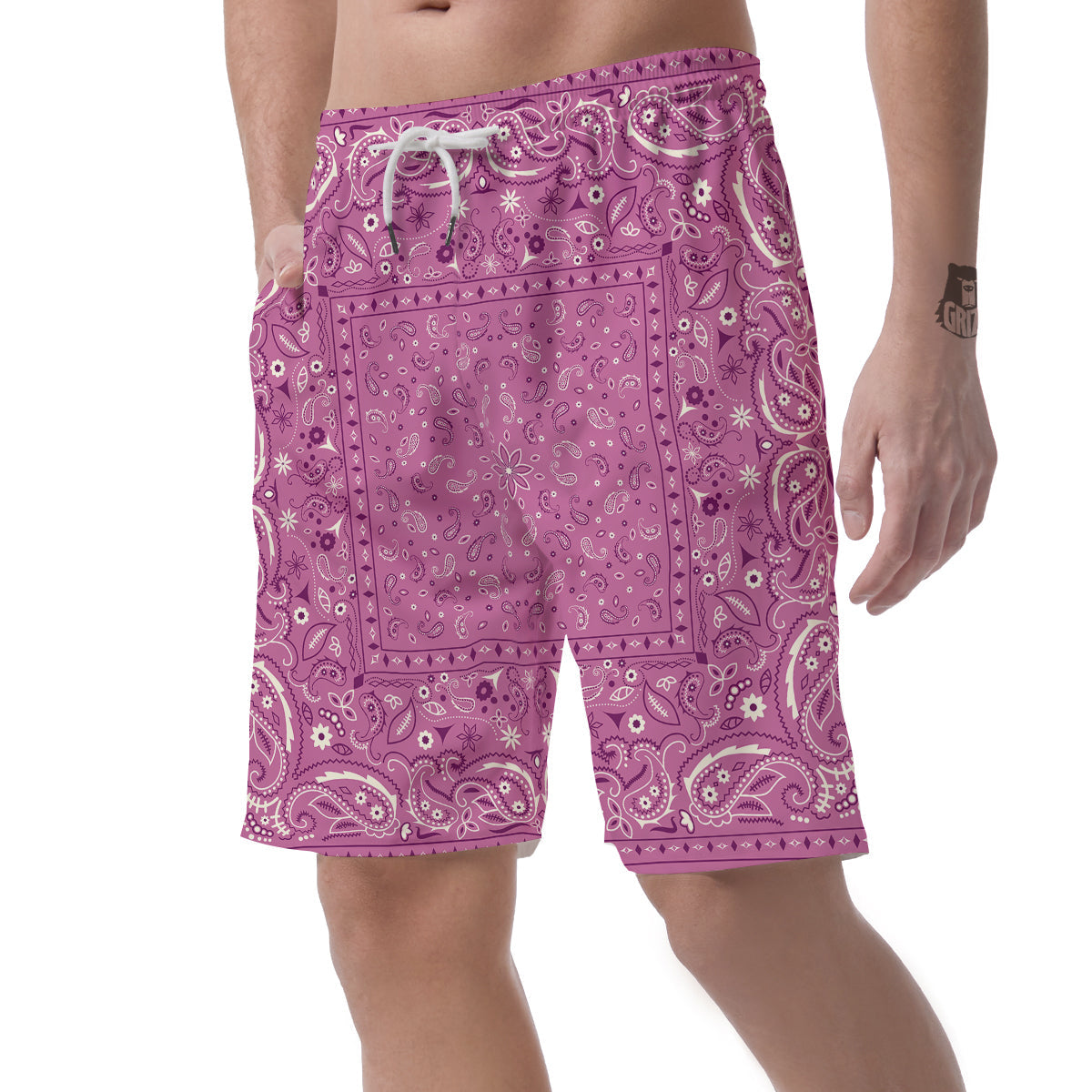 Purple Bandana Print Men's Shorts-grizzshop