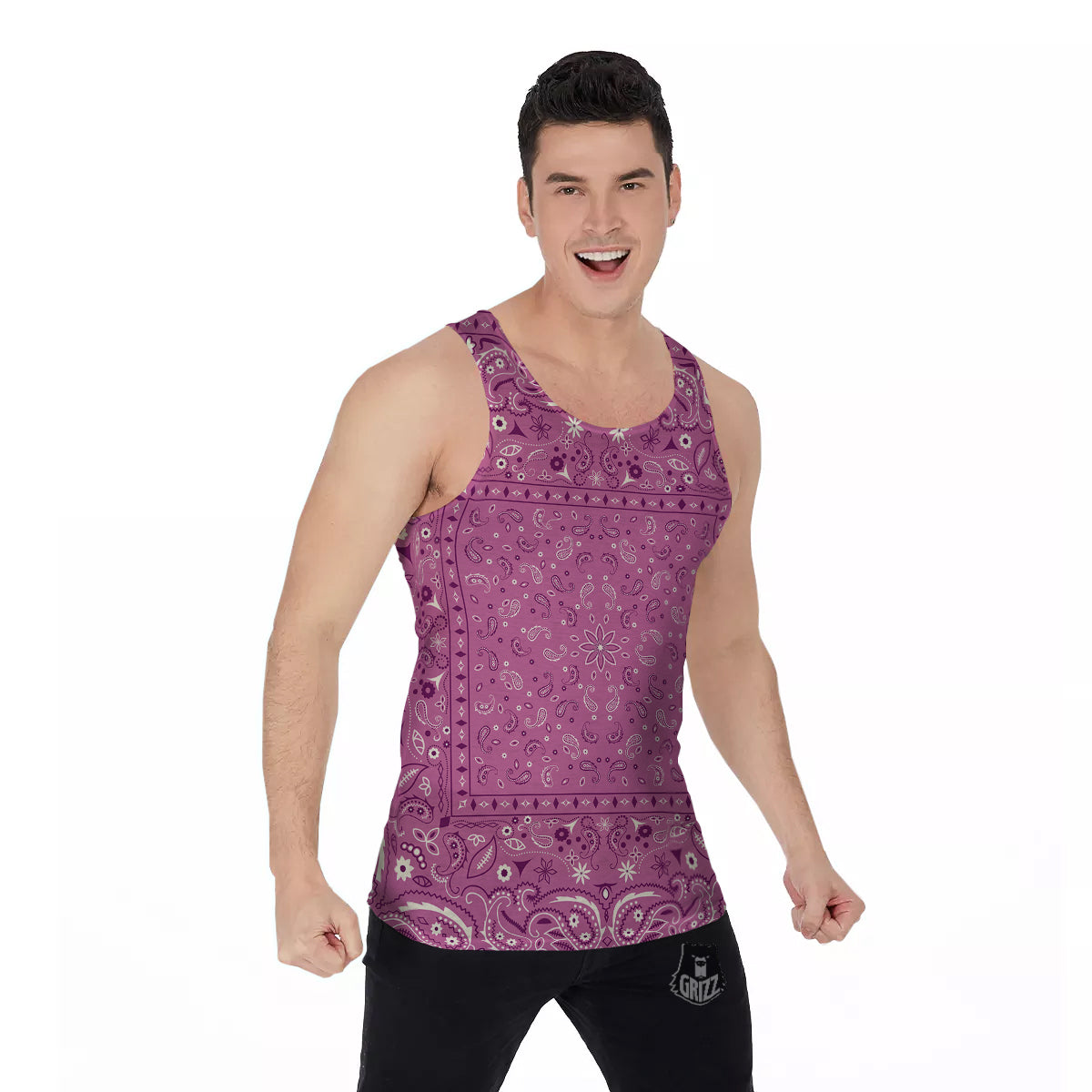 Purple Bandana Print Men's Tank Top-grizzshop