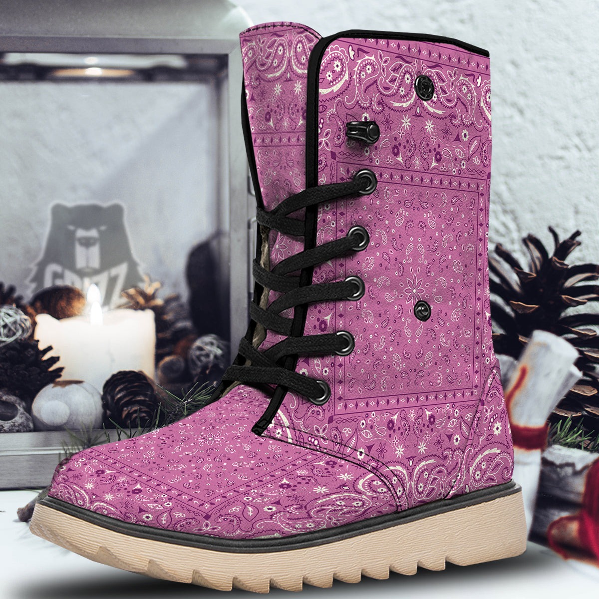Purple Bandana Print Snow Boots-grizzshop