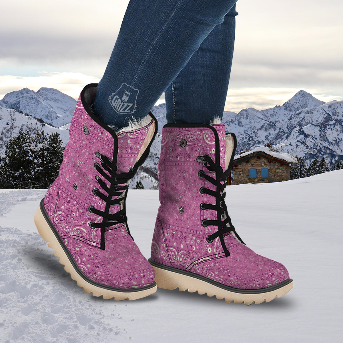 Purple Bandana Print Snow Boots-grizzshop