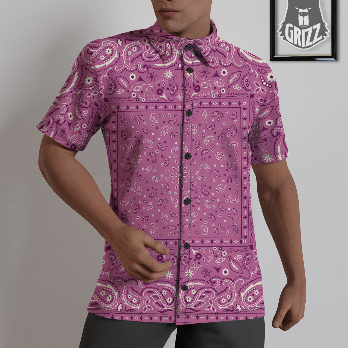 Purple Bandana Print Untucked Shirts-grizzshop
