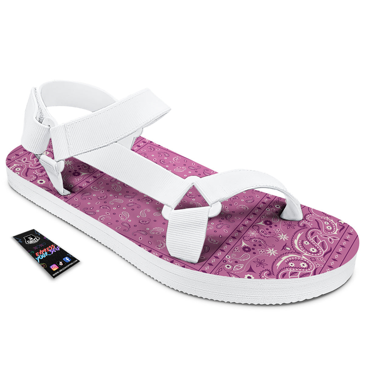 Purple Bandana Print White Open Toe Sandals-grizzshop