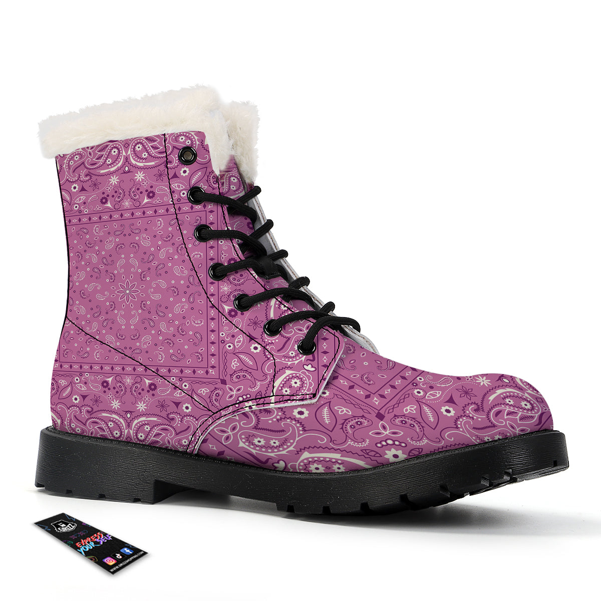 Purple Bandana Print Winter Boots-grizzshop