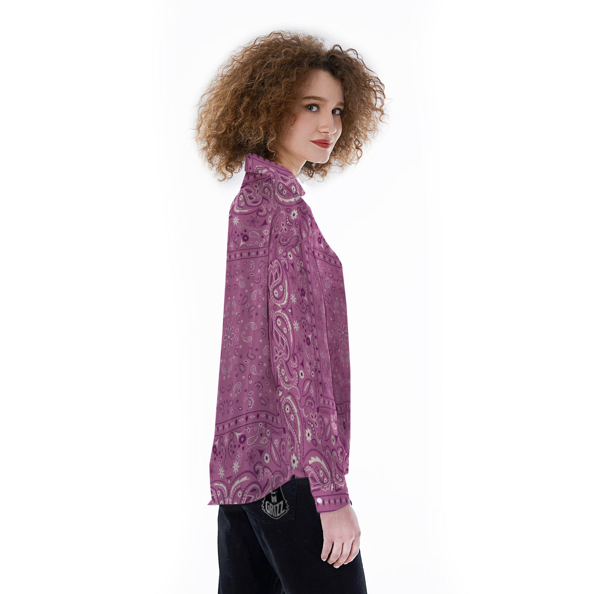 Purple Bandana Print Women's Long Sleeve Shirts-grizzshop