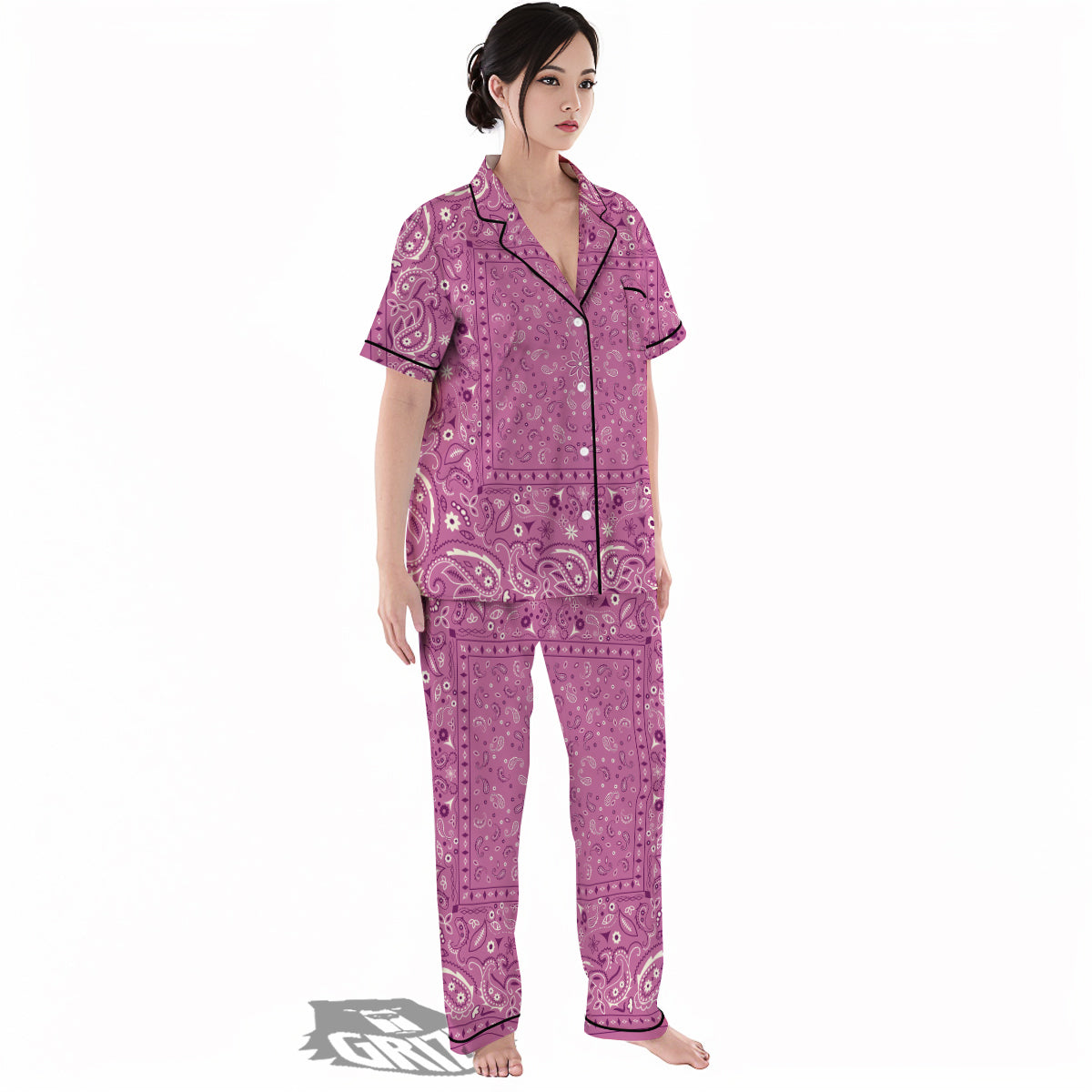 Purple Bandana Print Women's Pajamas Set-grizzshop