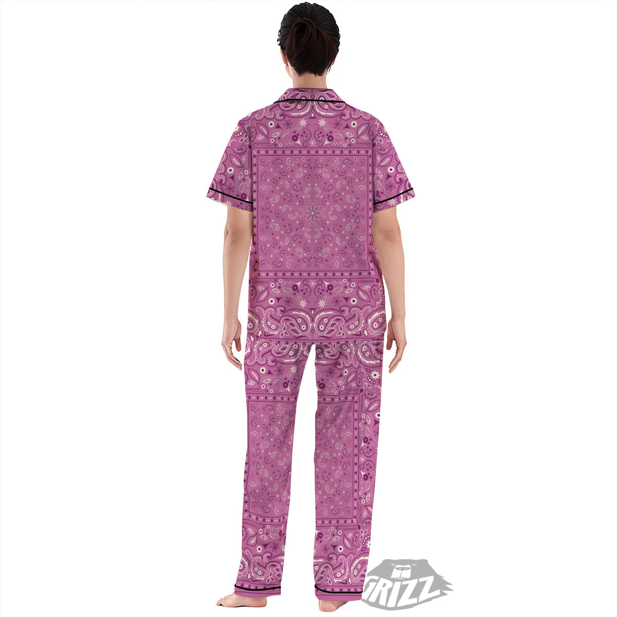 Purple Bandana Print Women's Pajamas Set-grizzshop
