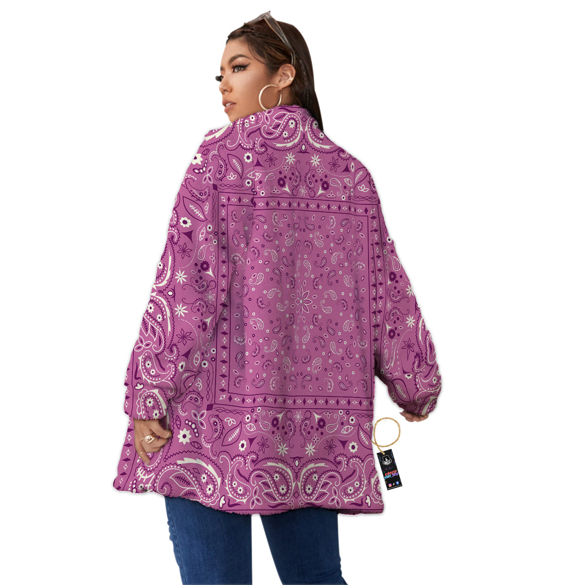 Purple Bandana Print Women's Sherpa Jacket-grizzshop