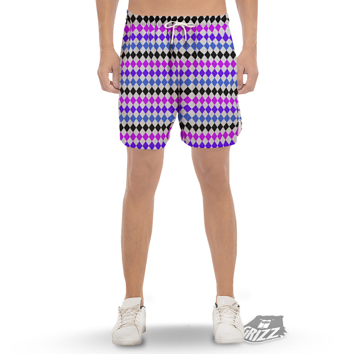 Purple Blue And Black Argyle Print Men's Gym Shorts-grizzshop