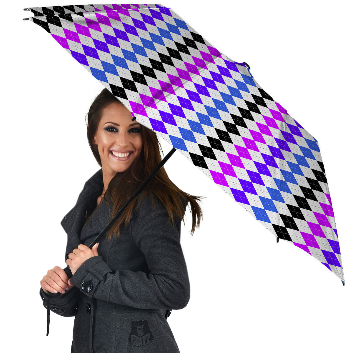 Purple Blue And Black Argyle Print Umbrella-grizzshop