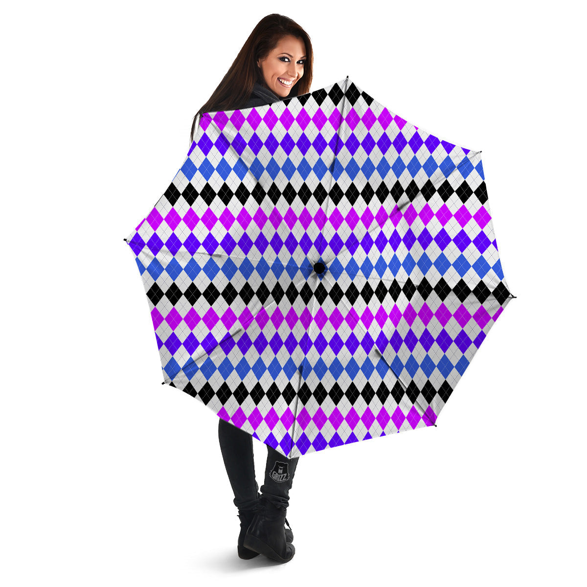 Purple Blue And Black Argyle Print Umbrella-grizzshop