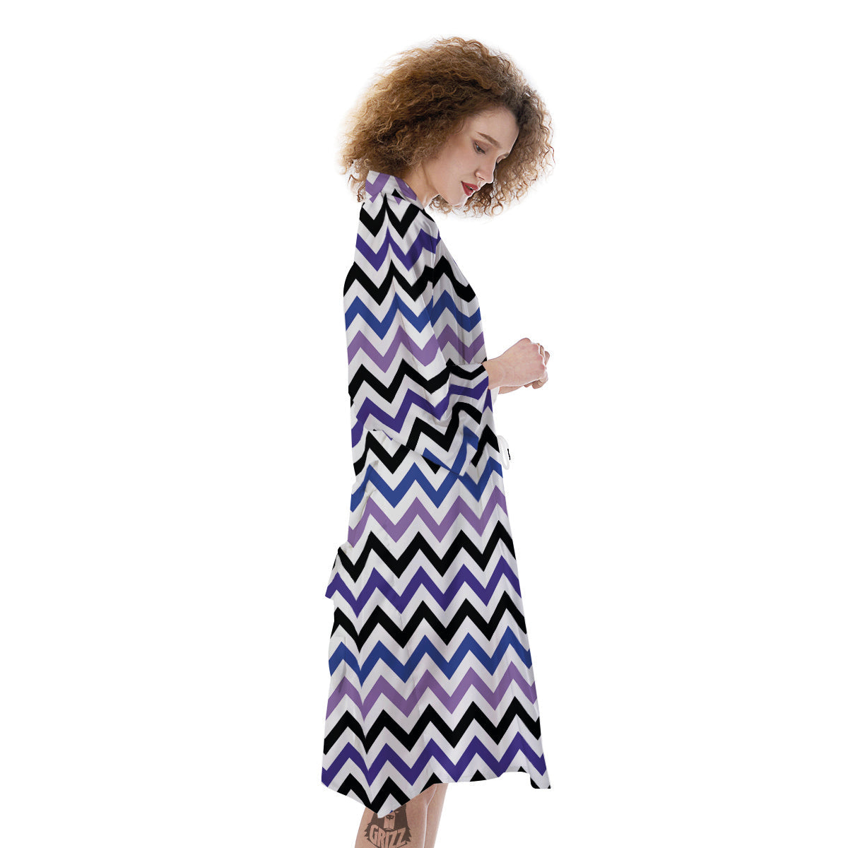 Purple Blue And Black Chevron Print Kimono-grizzshop