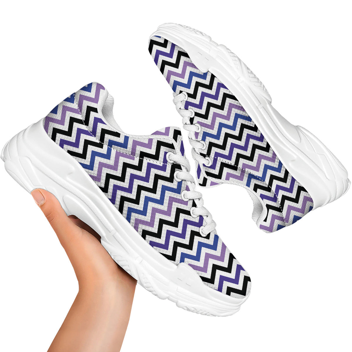 Purple Blue And Black Chevron Print White Chunky Shoes-grizzshop