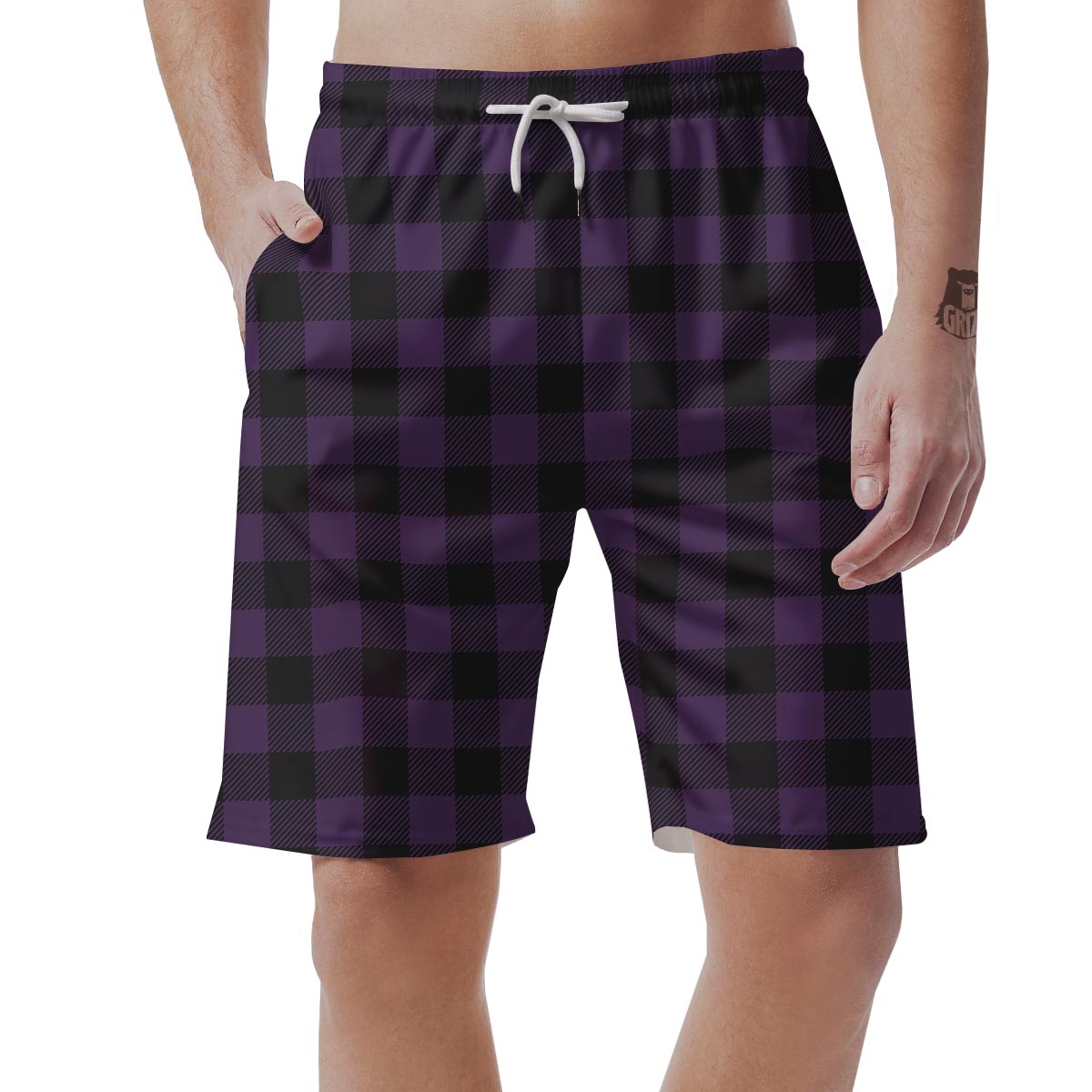 Purple Buffalo Plaid Men's Shorts-grizzshop