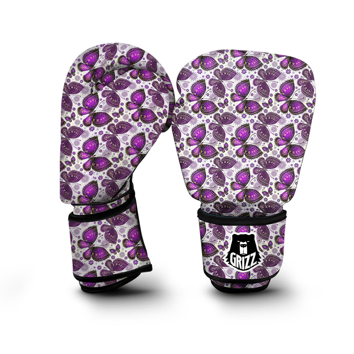 Purple Butterfly Pattern Print Boxing Gloves-grizzshop