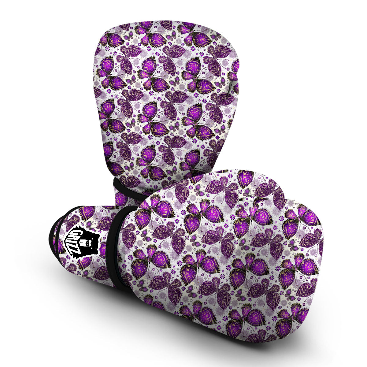 Purple Butterfly Pattern Print Boxing Gloves-grizzshop