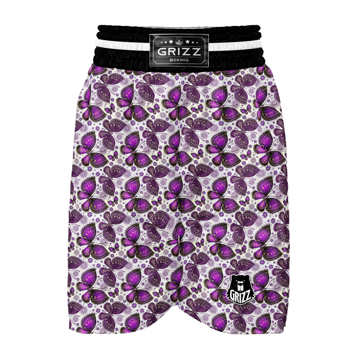 Purple Butterfly Pattern Print Boxing Shorts-grizzshop